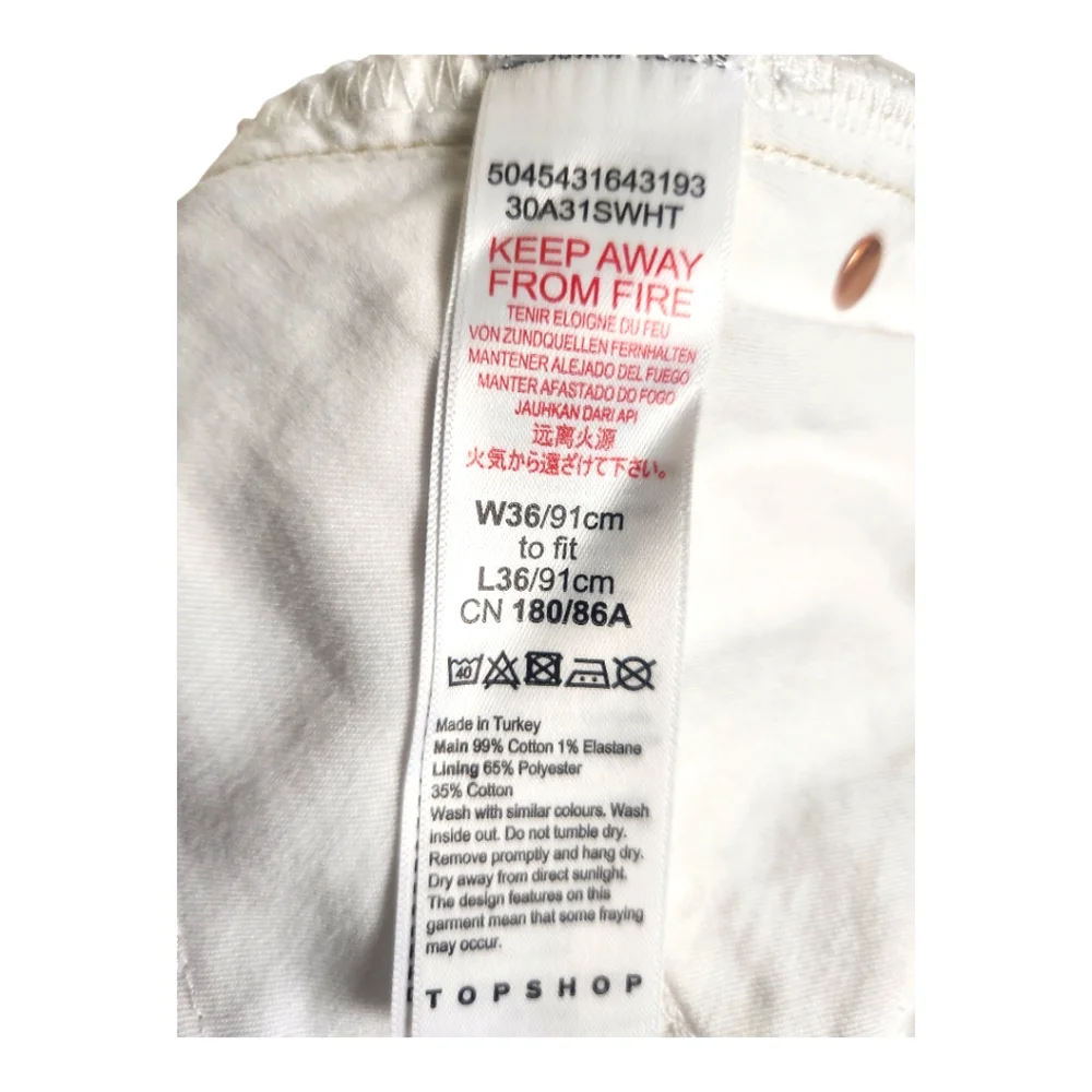 Topshop Straight Leg High Waisted Tall Jeans Size 14 Mom White Ivory - Picture 7 of 8